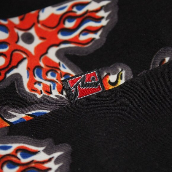 Rusty Surf Flamed Hibiscus Black Button Up Short Sleeve Shirt Mens XL All Over - Picture 7 of 9